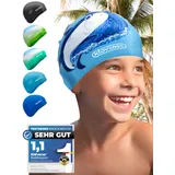 KIDVERSE Badekappe Kinder wasserdicht - Schwimmhaube Kinder mit Anti-Rutsch-Noppen - Badekappen für Schwimmer mit UV Schutz - Schwimmhaube Jungen - Reißfeste Badehauben in verschiedenen Größen