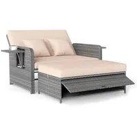 COSTWAY Loungebett, Gartenliege mit Auflage, verstellbarer Rückenlehne, Stauraum Rattan braun