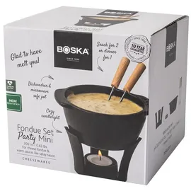 Boska Fondueset Party Mini - Fondue für Käsefondue - Mit teelicht - 300 ml - Spülmaschinenfester - Fonduetopf - Schwarz - Gusseisen