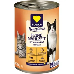 EDEKA Herzstücke Feine Mahlzeit mit Huhn& Rind in Gelee 400G
