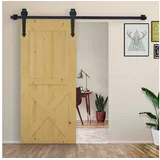 Homcom Schiebetüren-Beschlagsatz 200 cm Komplett-set mit Schienen, Rollen, Anti-sprung-vorrichtungen, Türstopper, Schiebetürsystem aus Kohlenstoffstahl Schwarz