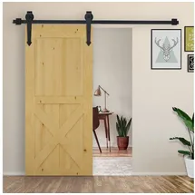 Homcom Schiebetüren-Beschlagsatz 200 cm Komplett-set mit Schienen, Rollen, Anti-sprung-vorrichtungen, Türstopper, Schiebetürsystem aus Kohlenstoffstahl Schwarz