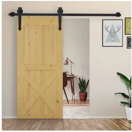 Homcom Schiebetüren-Beschlagsatz 200 cm Komplett-set mit Schienen, Rollen, Anti-sprung-vorrichtungen, Türstopper, Schiebetürsystem aus Kohlenstoffstahl Schwarz