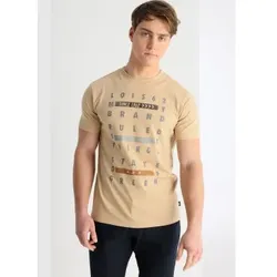 Lois Jeans für Herren. 157923973 Kurzarm-T-Shirt mit beigefarbener Slogan-Grafik (S), Lässig, Baumwolle