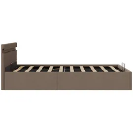 vidaXL Bett mit Bettkasten Hydraulisch mit LED Taupe Stoff 140x200 cm619389