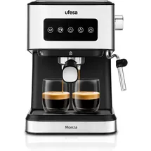 Ufesa Monza Espresso and Cappuccino Coffee Machine with 20 Bar Pressure, Digital Touch Panel, Swivel Steam Nozzle, for Ground Coffee or E.S.E. Pads, Cup Warmer Function, 1050 W, 1.5 L