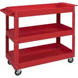 flammkraft Werkstattwagen mit 3 Roten Stahlregalen, Tragkraft, 150 kg Fahrbarer Wagen Auf Rädern mit Griff, 83 x 35,3 x 76 cm, Robuste Industrielle Aufbewahrung.