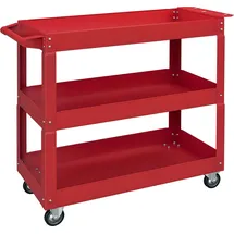 flammkraft Werkstattwagen mit 3 Roten Stahlregalen, Tragkraft, 150 kg Fahrbarer Wagen Auf Rädern mit Griff, 83 x 35,3 x 76 cm, Robuste Industrielle Aufbewahrung.