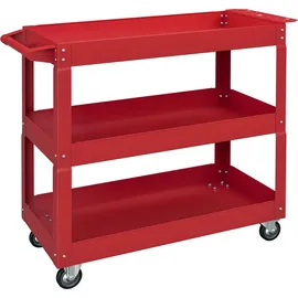 flammkraft Werkstattwagen mit 3 Roten Stahlregalen, Tragkraft, 150 kg Fahrbarer Wagen Auf Rädern mit Griff, 83 x 35,3 x 76 cm, Robuste Industrielle Aufbewahrung.
