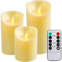 CCLIFE LED Kerzen Echtwachs 3er Set mit Fernbedienung Timer Funktion Echtwachs flammenlose Batteriebetrieb