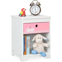Relaxdays Kindernachttisch Schwan 32 x 41 x 31 cm Holzwerkstoff weiß/rosa