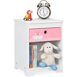 Relaxdays Kindernachttisch Schwan 32 x 41 x 31 cm Holzwerkstoff weiß/rosa
