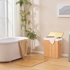 hjh living Wäschekorb FALSTER XL B 100 L Wäschesammler mit Deckel, Wäschebox Bambus Stoff