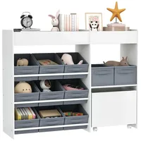 aiyaplay Kinderregal mit 11 Stoffboxen 105 x 30 x 80 cm MDF lackiert weiß