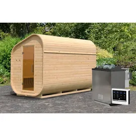 Karibu Fasssauna Asymmetrisch 3 inkl. 9 kW Bio-Kombiofen + ext. Steuerung