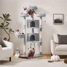 Yaheetech Kratzbaum 193 cm XXL deckenhoch Katzenkratzbaum Stabil Katzenbaum mit 8 Sisalstämme 2 Katzenhöhlen und 3 Aussichtplattformen, Dunkelgrau