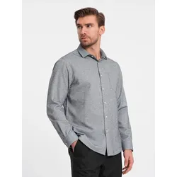 OMBRE Langarmhemd Herrenhemd mit einer Tasche REGULAR FIT grau S