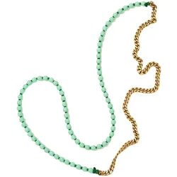 ina.seifart Unisex Halskette Perlen-Kette Holz-Kette stylische Panzerkette Schmuck Gold/Grün - One-Size