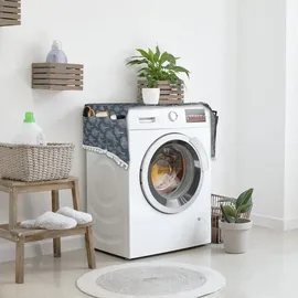 Relaxdays Waschmaschinenauflage mit Taschen Polyester, Abdeckung Waschmaschine, Trockner, Kühlschrank, anthrazit/creme