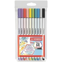 Stabilo 10er-Pack Faserschreiber »Pen 68 brush«, Premium-Filzstift mit flexibler Pinsels