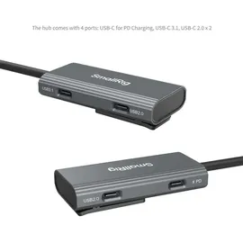 SmallRig 4598 USB-C Hub 4-in-1 PD 100W / USB-C 3.1/USB-C 2.0 mit Audio Adapter x 2