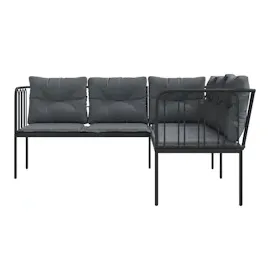 vidaXL Gartensofa in L-Form mit Kissen Schwarz Stahl und Textilene