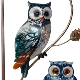 Harms Import Wandbild Wanddeko Außenbereich 2er Set Vögel Eulen Bunt Metall H 69,5 cm