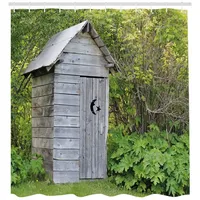 ABAKUHAUS Duschvorhang Toilettenhäuschen 175 x 220 cm grau|grün