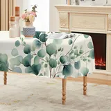 EukalyptusbläTter Tischdecke Ovale 180x140 cm, Fleckabweisende Abwaschbare Tischdecke mit GrüNe Zweige Muster, Frisch-Wohltuender Stil Gartentischdecke, Für Küche, Esszimmer -AAj1