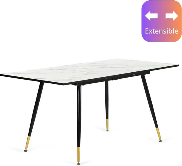 Urban Meuble ESSTISCH Weiß Marmormuster rechteckig ausziehbar 120-160/80/75cm