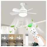 Laybasic Deckenventilator Deckenventilator Mit Beleuchtung E27 Ventilator Lampe 3000K-6000K, für Wohnzimmer Schlafzimmer Küche Esszimmer weiß