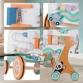 Labebe Lauflernwagen aus Holz für Babys ab 1 Jahr Laufwagen Holz-Walker Holzwagen Gehhilfe für Kleinkinder - Bunt