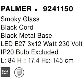 Nova Luce Palmer 3-flg. 70 cm schwarz, Rauchiggrau
