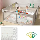 cafolatt Baby mit Matte 150x150 cm, Laufstall Baby mit Matratze, Sicher und Geräumig für die Wohnung, Rutschfeste Basis, Atmungsaktives Netzdes... - Grau