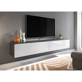 P & B Lowboard ca. 180x30 cm mit LED Anthrazit/Weiß hochgl.