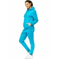 L.gonline Freizeitanzug Damen Jogginganzug, Freizeitanzug, Hausanzug 586 (Kapuzenjacke mit Reißverschluss, Hose, 2-tlg), Fitness Freizeit Casual blau M