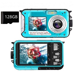 autolock Digitalkamera Fotokamera 2.7K Full HD 48MP 16X Digitalzoom Kompaktkamera (Wiederaufladbare Unterwasserkamera mit Karte für Schnorcheln) blau