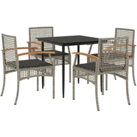 VidaXL 5-tlg. Garten-Essgruppe mit Kissen Grau Poly Rattan
