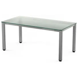 Rocada Schreibtisch Executive BxTxH 120x80x73cm Gestell verchromt Platte Glas satiniert.