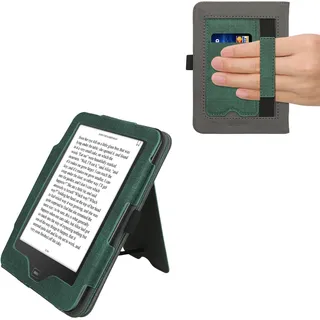 kwmobile Hülle kompatibel mit Tolino Vision 1/2 / 3/4 HD Hülle - Flip Case mit Handschlaufe - Kunstleder Cover - Dunkelgrün Dunkelgrau