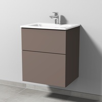 Sanipa Glas-Waschtisch-Set mit Waschtischunterschrank „3way“ 50 × 40,7 × 58,2 cm in Taupe-Matt