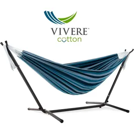 Vivere Doppel Baumwolle Hängematte mit Hängemattengestell 250 cm, Blue Lagoon