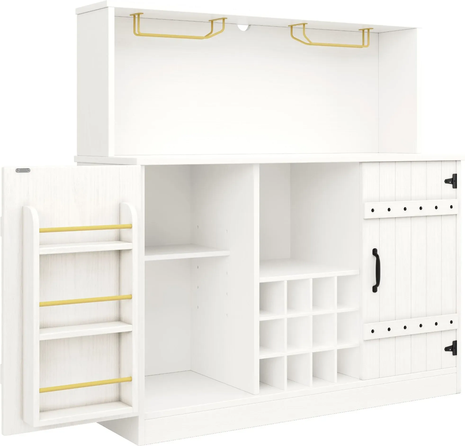 Moderner Sideboard mit Weinglasregal, mehrschichtigem Stauraum, 120x40x120 cm, Weiß
