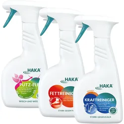 HAKA Set Trio 500ml Badreiniger 500ml Küchenreiniger 500ml Glasreiniger