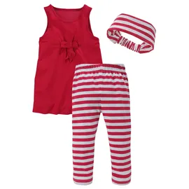 Kidsworld Kleid, Leggings & Haarband KIDSWORLD "3tlg. Set: Kleid, Capri und Haarband geringelt", Mädchen, Gr. 116/122, rot (rot, weiß), Jersey, Obermaterial: 100% Baumwolle.