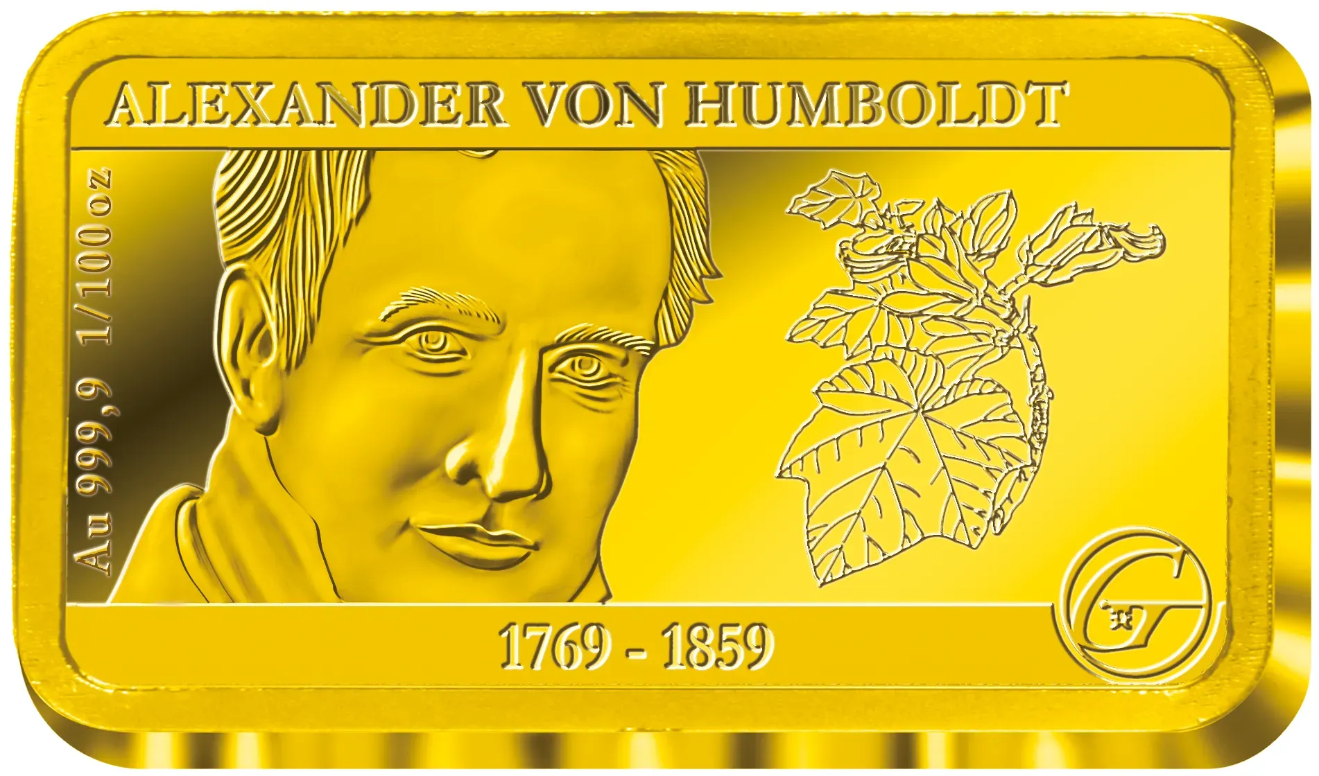 Premium Feingoldbarren in 1/100 Unze: Alexander von Humboldt