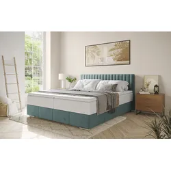 Boxbett INOSIGN "Thor mit Bettkasten, inkl. Matratze, Topseller", blau (velvet 87 petrol), B:186cm L:208cm, Komplettbetten, Boxspringbett, Topper und Zierkissen, in verschiedenen Härtegraden verfügbar