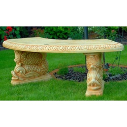 Casa Padrino Stein Gartenbank Sandfarben / Beige 156 x 46 x H. 49 cm - Gebogene Garten Sitzbank im orientalischen Stil - Stein Garten Bank - Garten Möbel im orientalischen Stil
