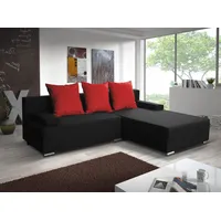 Fun Möbel Ecksofa Sofa LUCY mit Schlaffunktion Schwarz / Rot Ottomane Rechts - Schwarz