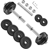 SONGMICS 2-in-1-Hanteln, 2er Set, 2 x 15 kg Hantelset aus Gusseisen, verstellbar, Kurzhantelset mit Verbindungsrohr, Workout, Gewichtheben für Zuhause, Fitnessstudio, schwarz SYL30LBK